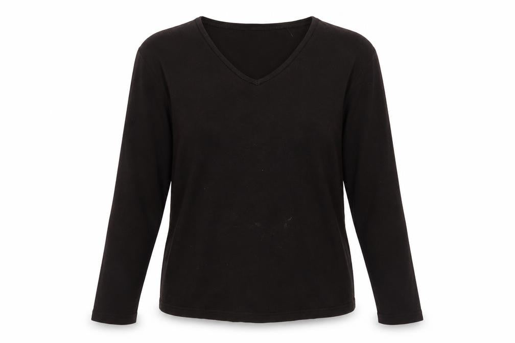Front view of EWM Pure Classics Black V-Neck Long Sleeve Top S