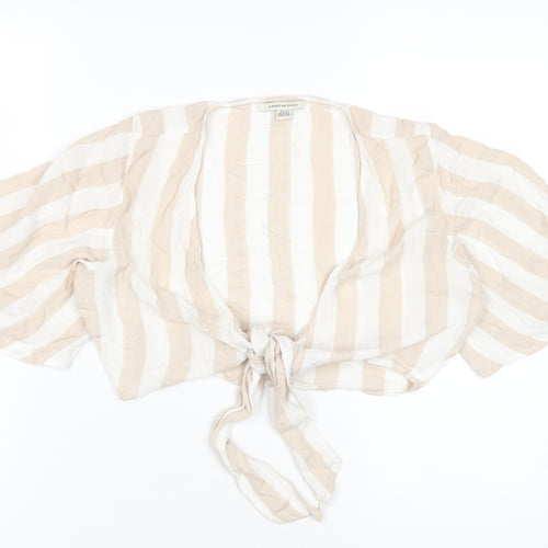 American Eagle Women's Beige Stripe Wrap Blouse, Size S