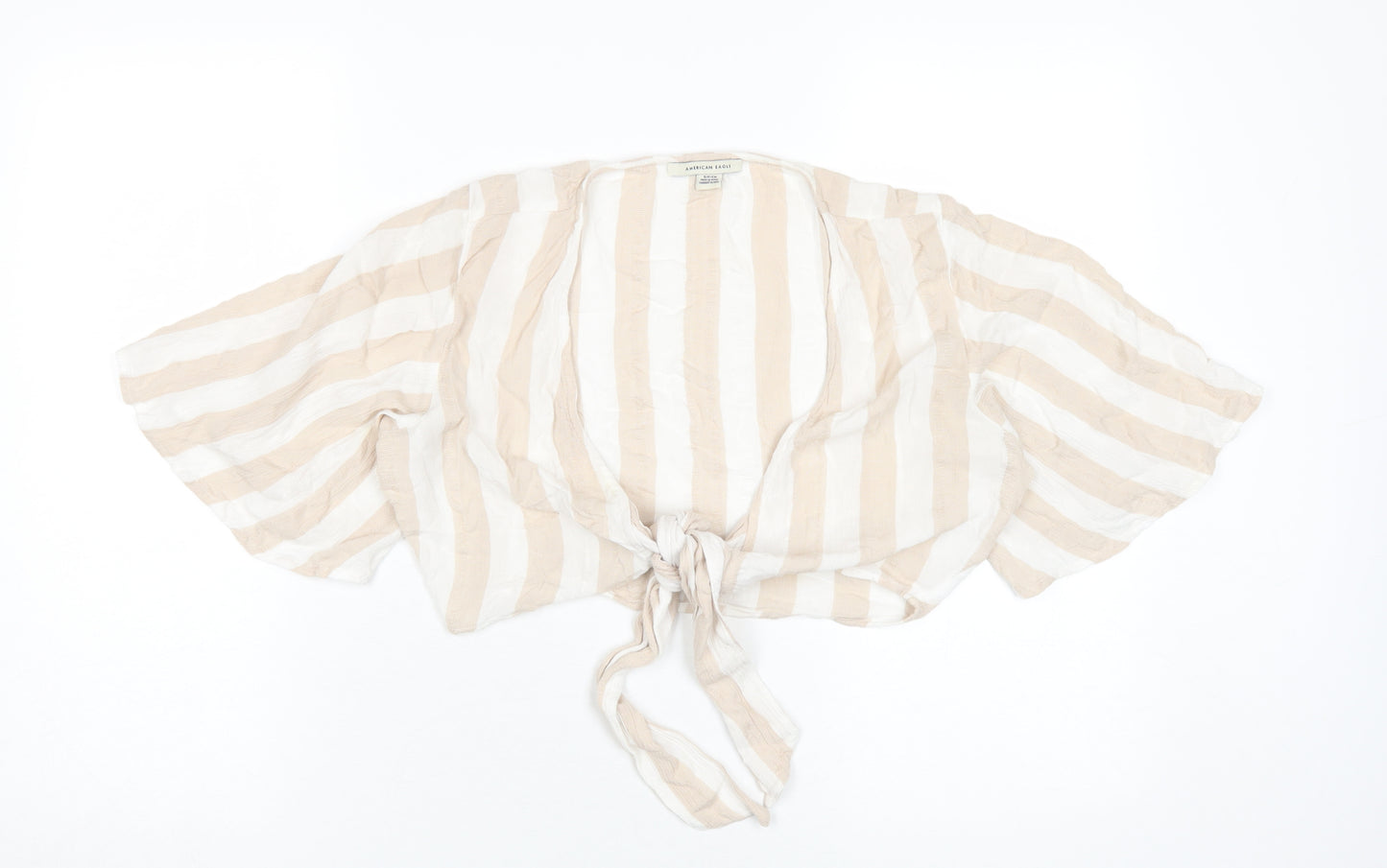 American Eagle Women's Beige Stripe Wrap Blouse, Size S