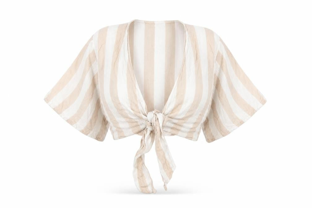 American Eagle Women's Beige Stripe Wrap Blouse, Size S