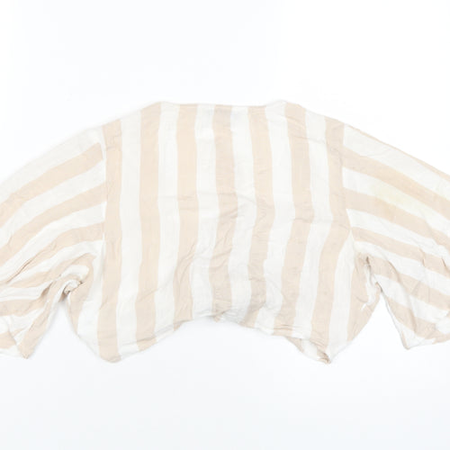 American Eagle Women's Beige Stripe Wrap Blouse, Size S