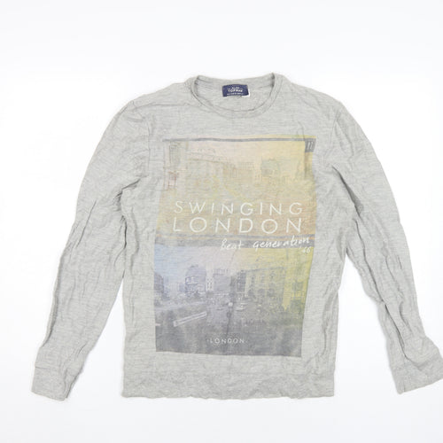 TOPMAN Men's Grey Graphic Long Sleeve T-Shirt - Size S