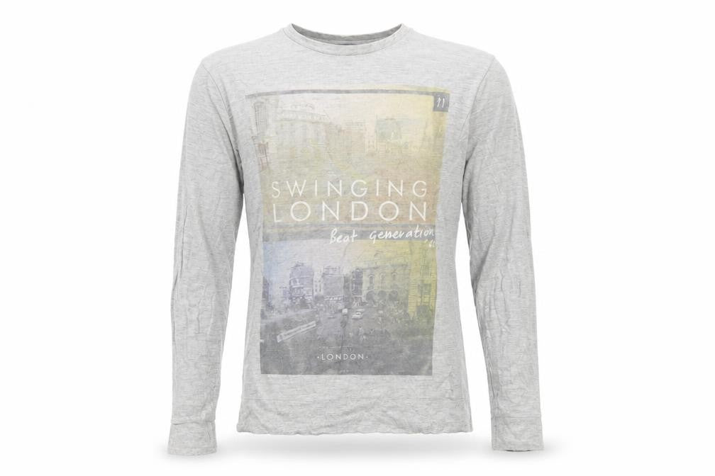 TOPMAN Men's Grey Graphic Long Sleeve T-Shirt - Size S
