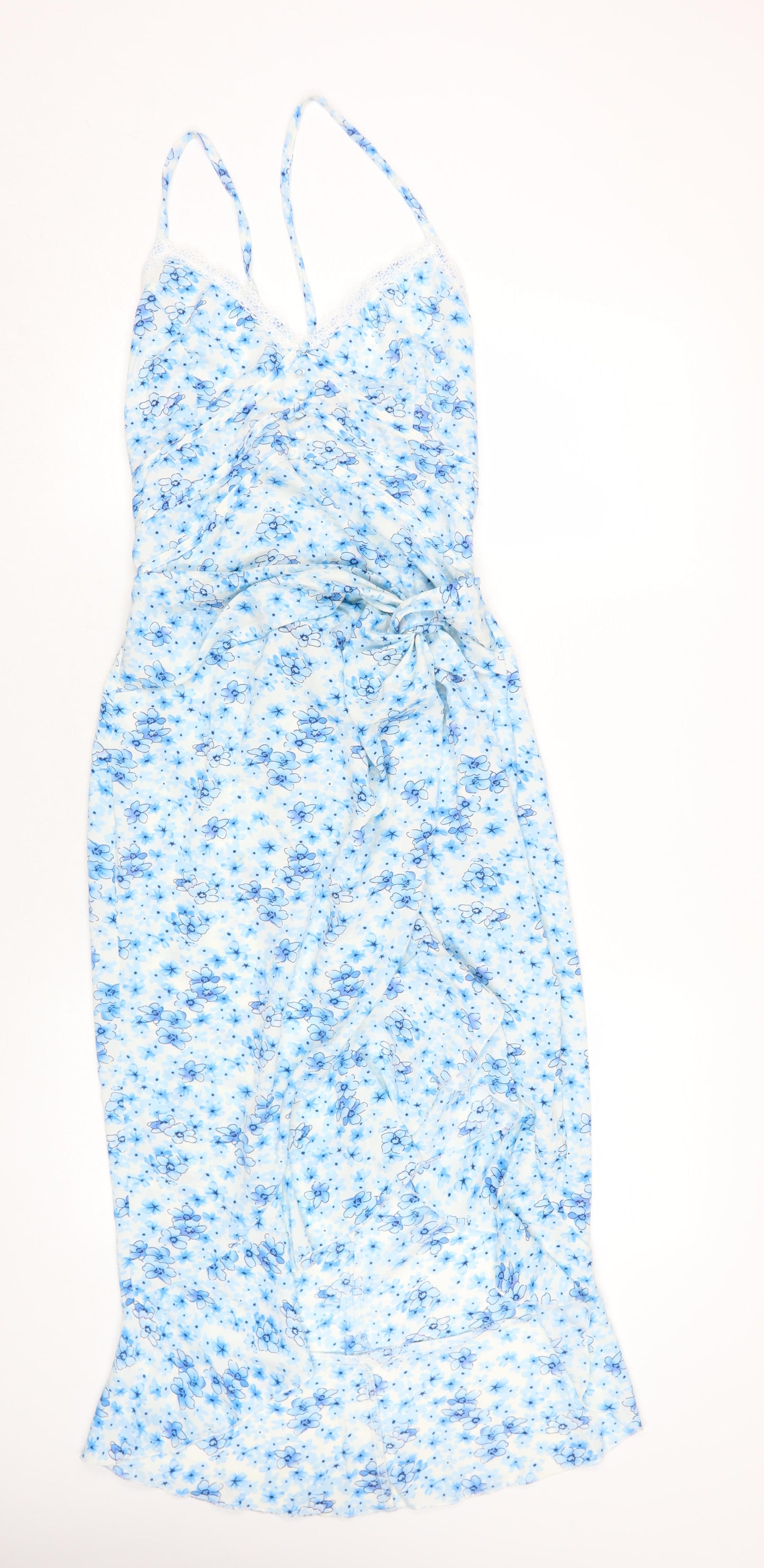 PrettyLittleThing Women's Blue Floral Slip Dress, Size 14