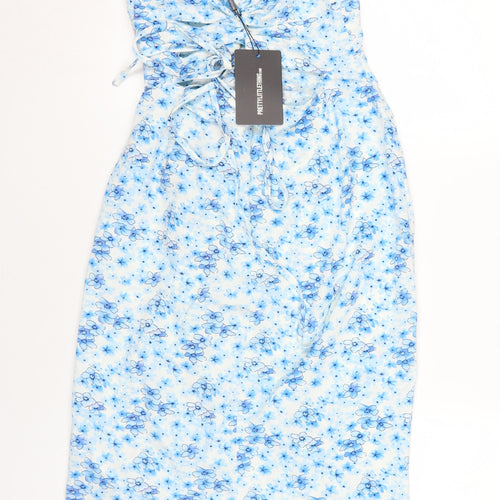 PrettyLittleThing Women's Blue Floral Slip Dress, Size 14