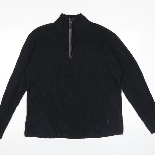 Kangol Men's Black XL 1/2 Zip Pullover Cotton Jumper