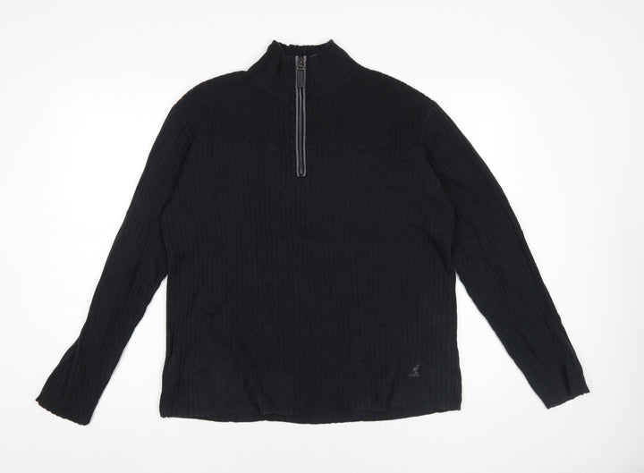 Kangol Men's Black XL 1/2 Zip Pullover Cotton Jumper