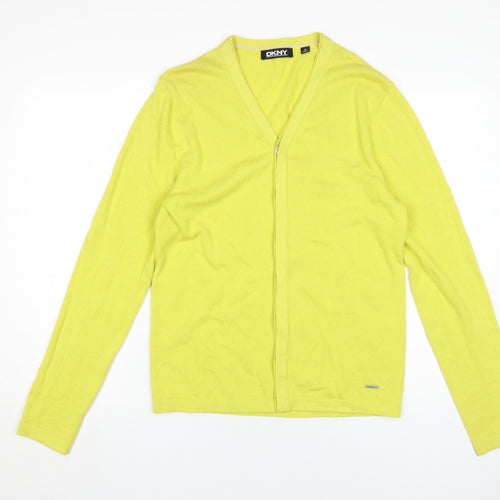 DKNY Men's Yellow Cotton Cardigan, M, V-Neck