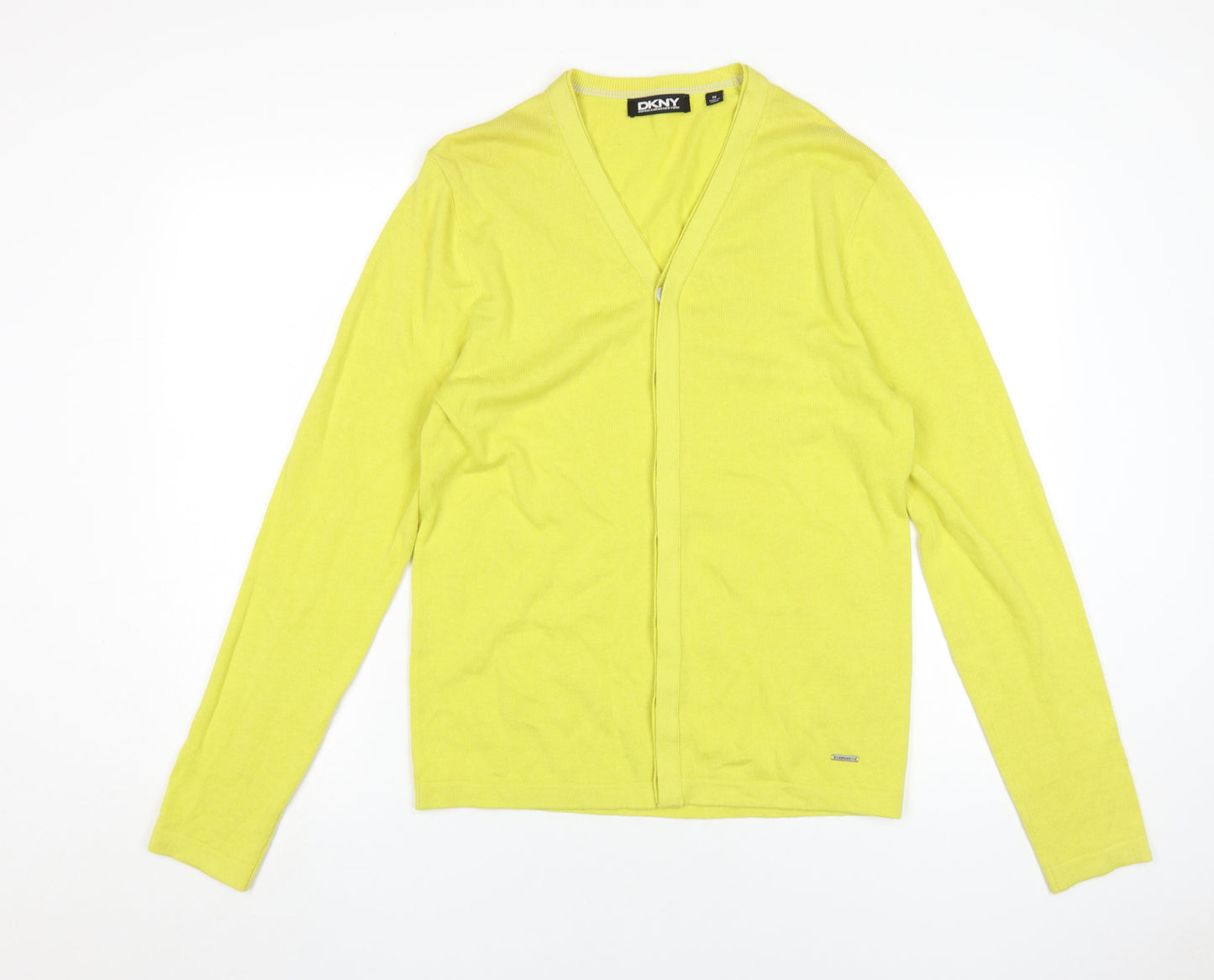 DKNY Men's Yellow Cotton Cardigan, M, V-Neck