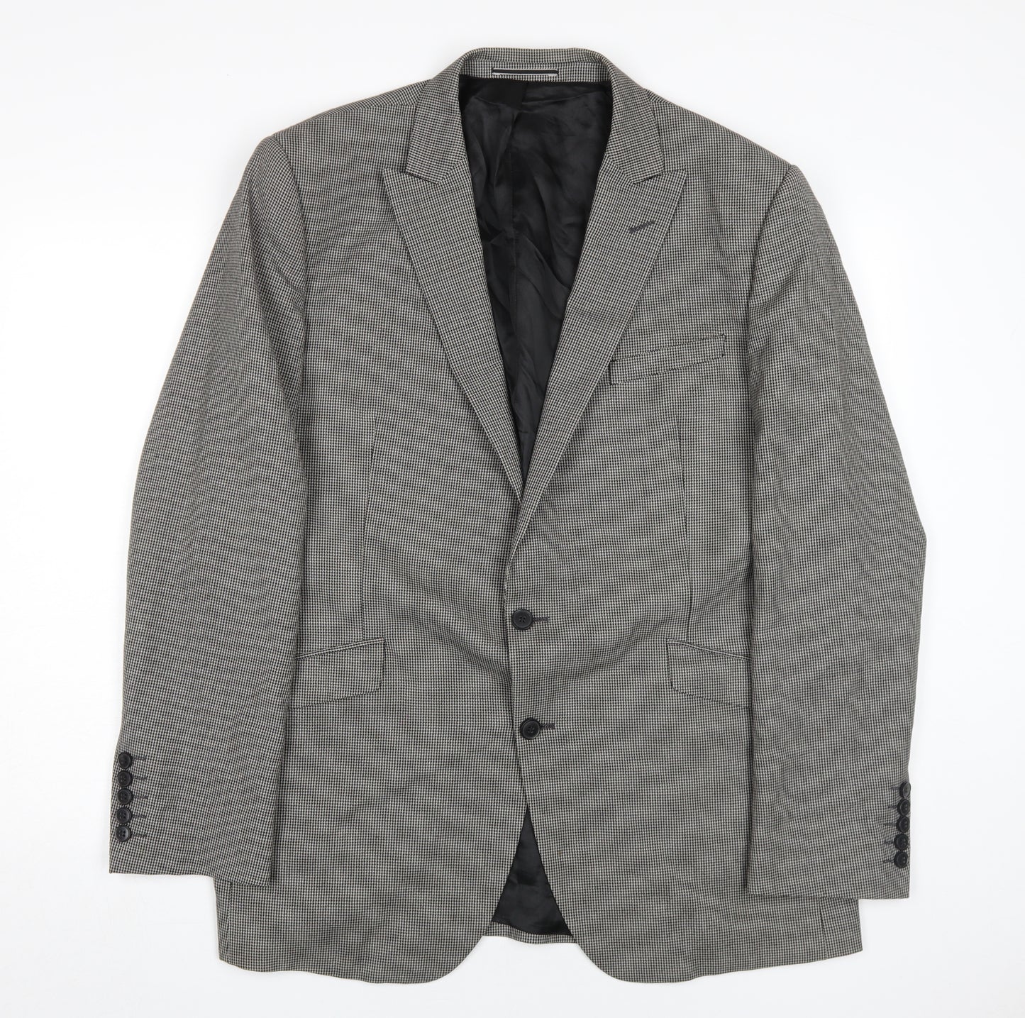 Marks and Spencer Men's Black Check Blazer, Size 44R, Wool