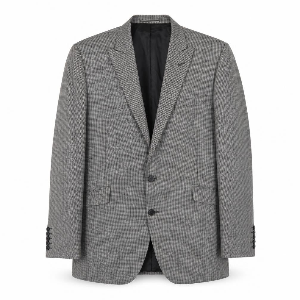 Front view of Marks & Spencer Men's Black Check Blazer, size 44R, Wool