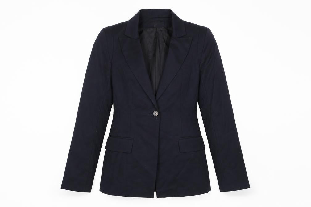 Front view of Irene Van Ryb Women's Black Blazer, size 8, Single-Breasted