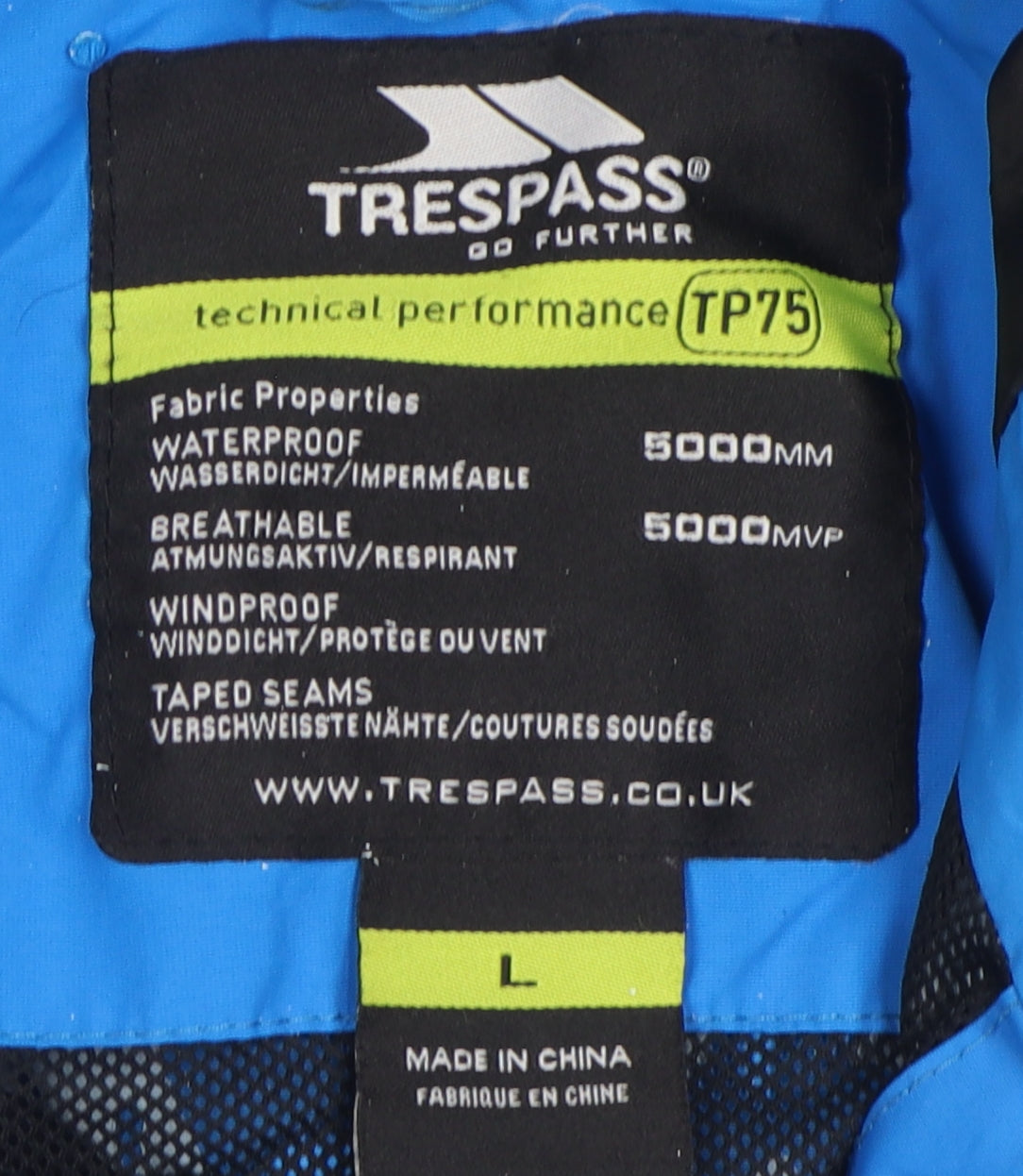 Trespass Men's Blue Parka Jacket L with Hooded Zips