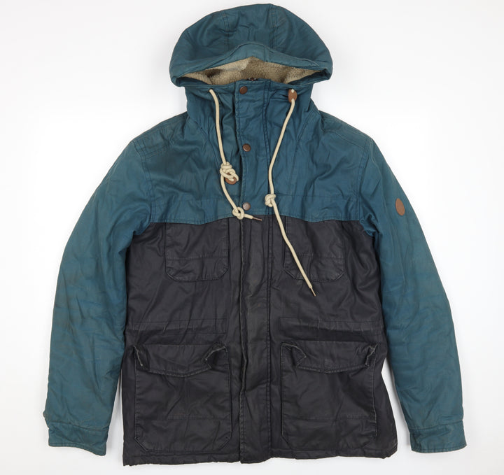 OPEN Men's Blue Hooded Parka Jacket, L, Cotton