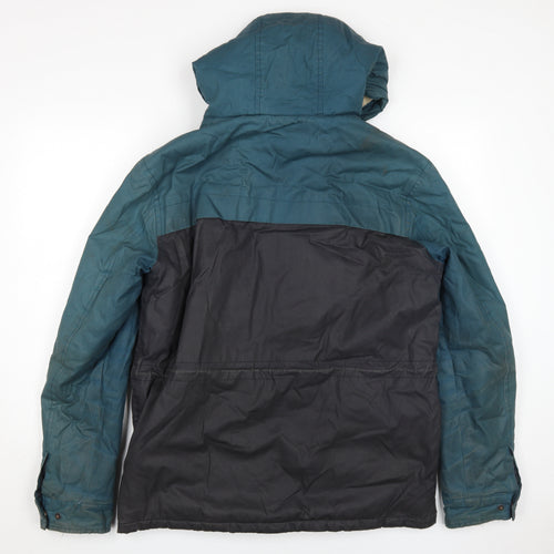 OPEN Men's Blue Hooded Parka Jacket, L, Cotton