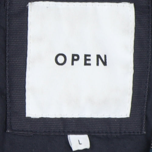 OPEN Men's Blue Hooded Parka Jacket, L, Cotton