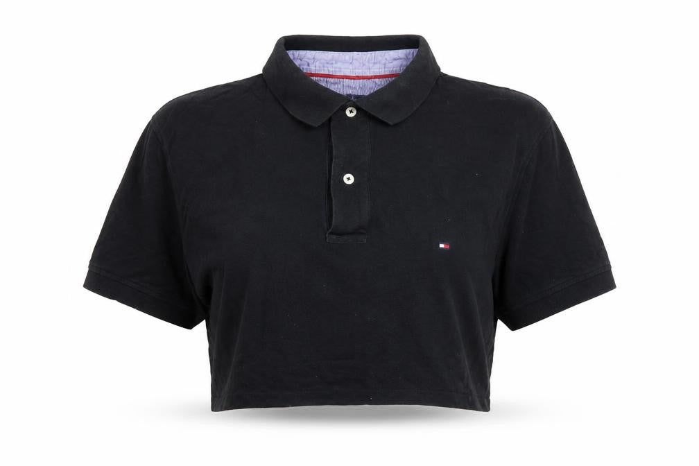 Front view of Tommy Hilfiger Black Crop Polo XL unisex classic