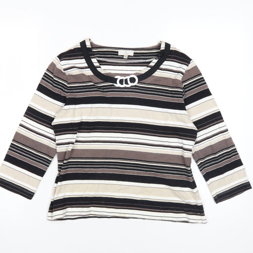 CC Women's Black Striped Petite T-Shirt, M, 3/4 Sleeve