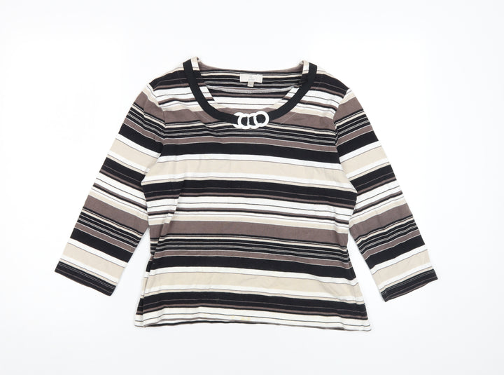 CC Women's Black Striped Petite T-Shirt, M, 3/4 Sleeve