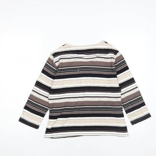 CC Women's Black Striped Petite T-Shirt, M, 3/4 Sleeve