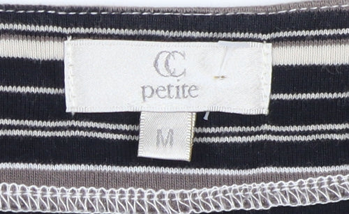 CC Women's Black Striped Petite T-Shirt, M, 3/4 Sleeve