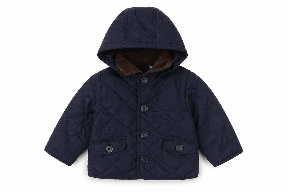 Front view of Zara Blue Quilted Jacket 6-9 Months Hooded