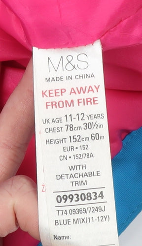 Marks and Spencer Girls Blue Puffer Jacket 11-12 Years