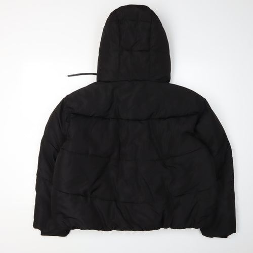 Zara Women's Black Puffer Jacket, Size L, Hooded Winter Style