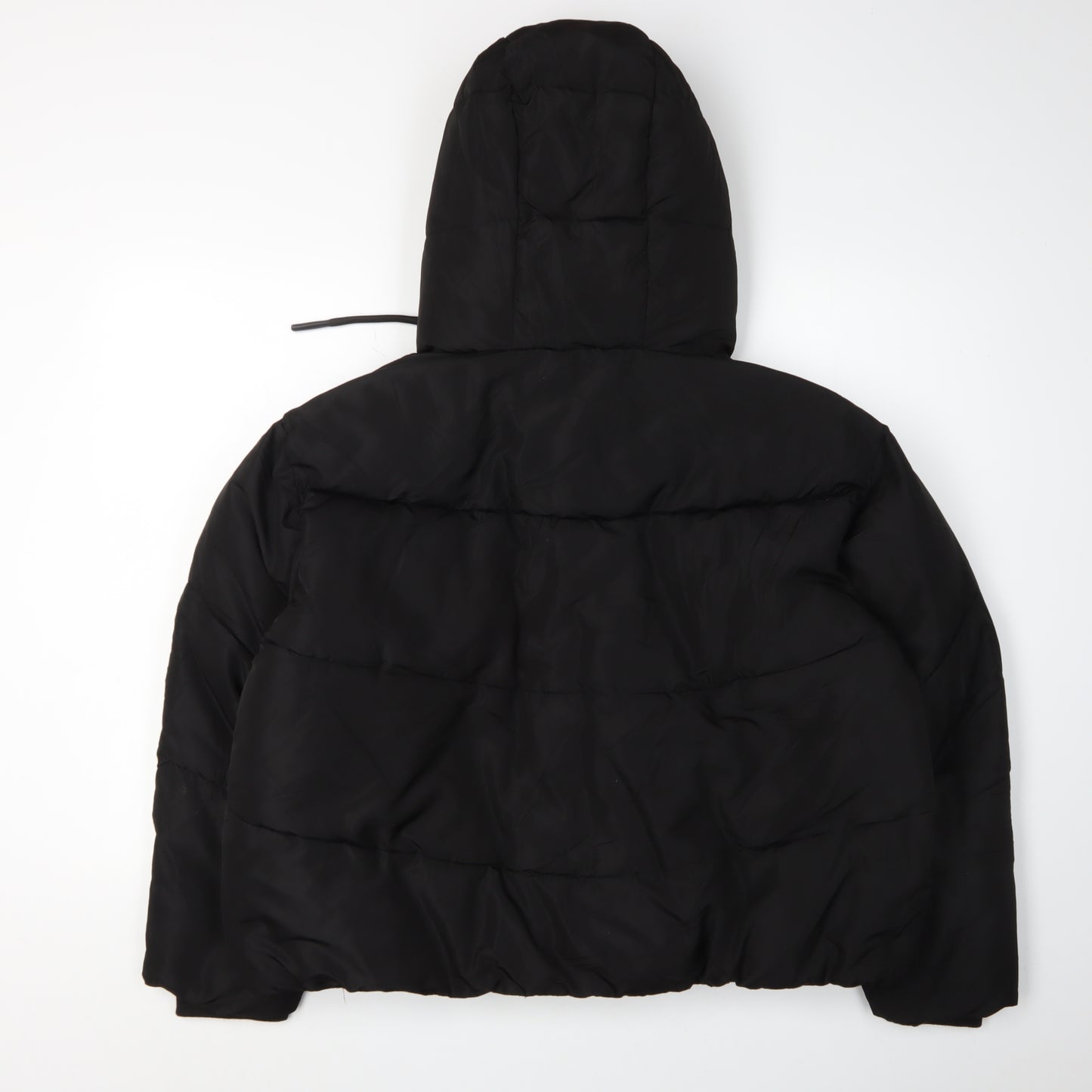Zara Women's Black Puffer Jacket, Size L, Hooded Winter Style