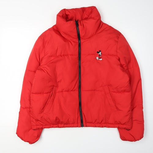 Disney Women's Red Puffer Jacket M Mickey Mouse Casual
