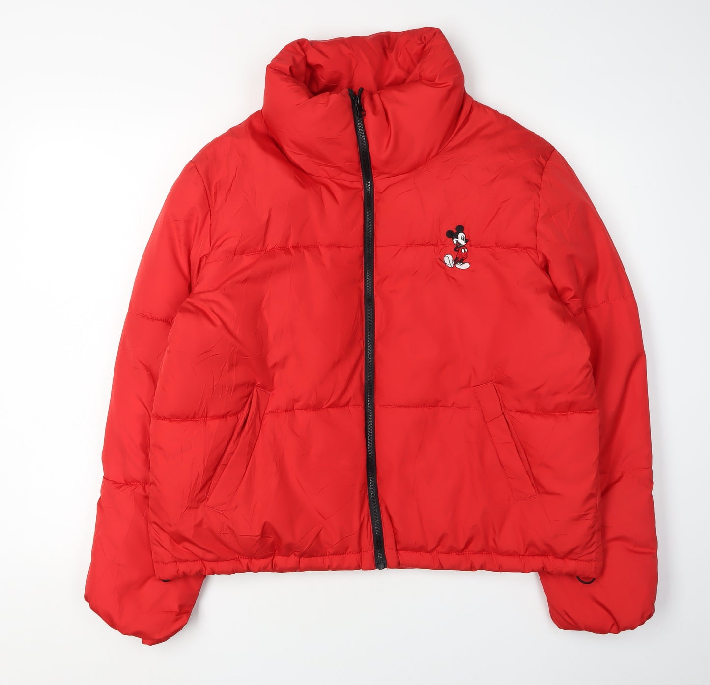 Disney Women's Red Puffer Jacket M Mickey Mouse Casual
