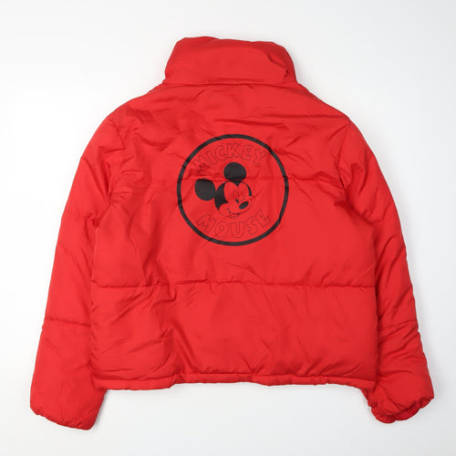 Disney Women's Red Puffer Jacket M Mickey Mouse Casual