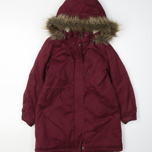 Arizona Girls Red Parka Coat with Fur Trim, Size 8 Years
