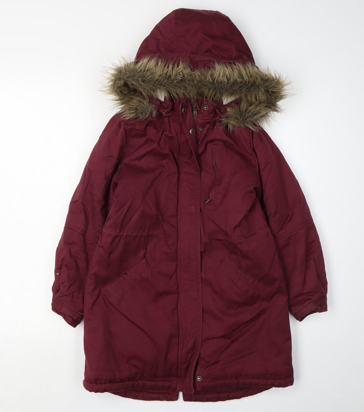 Arizona Girls Red Parka Coat with Fur Trim, Size 8 Years