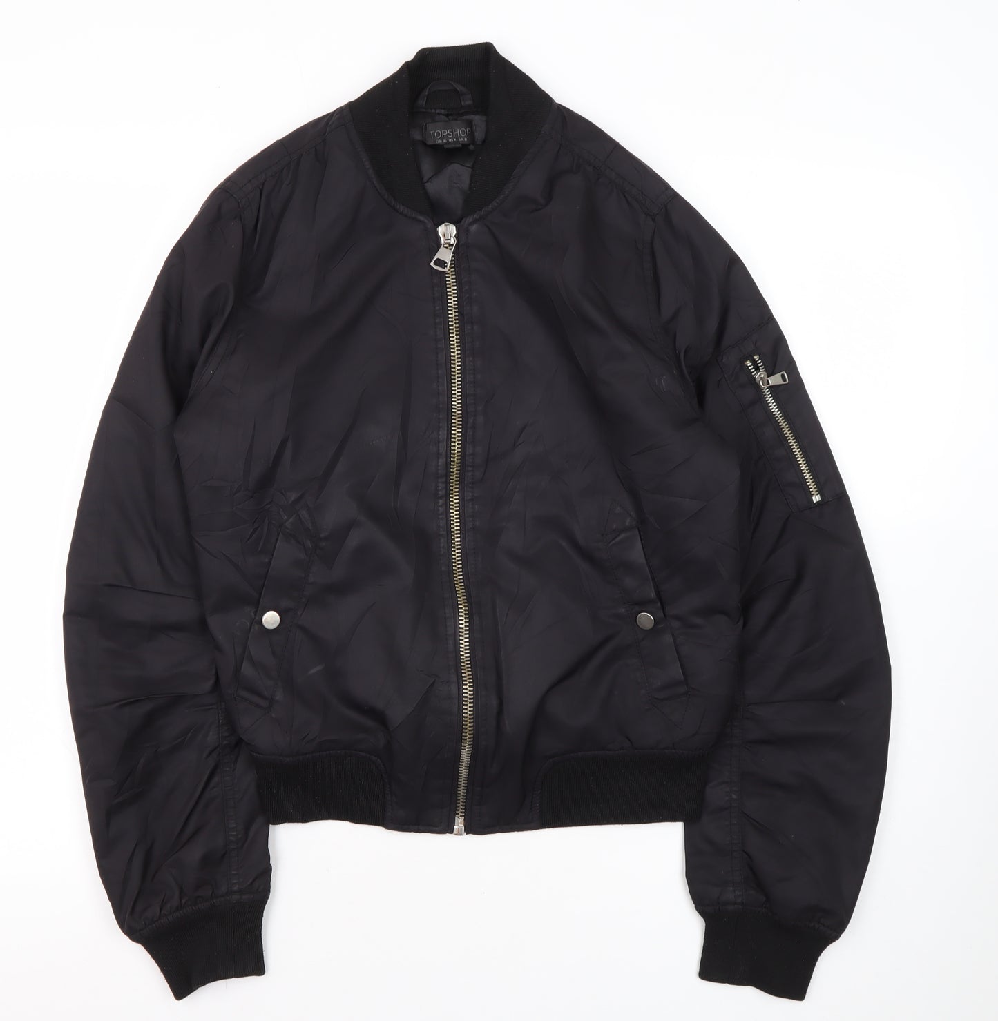 Topshop Women's Black Bomber Jacket Size 8 - Casual Style