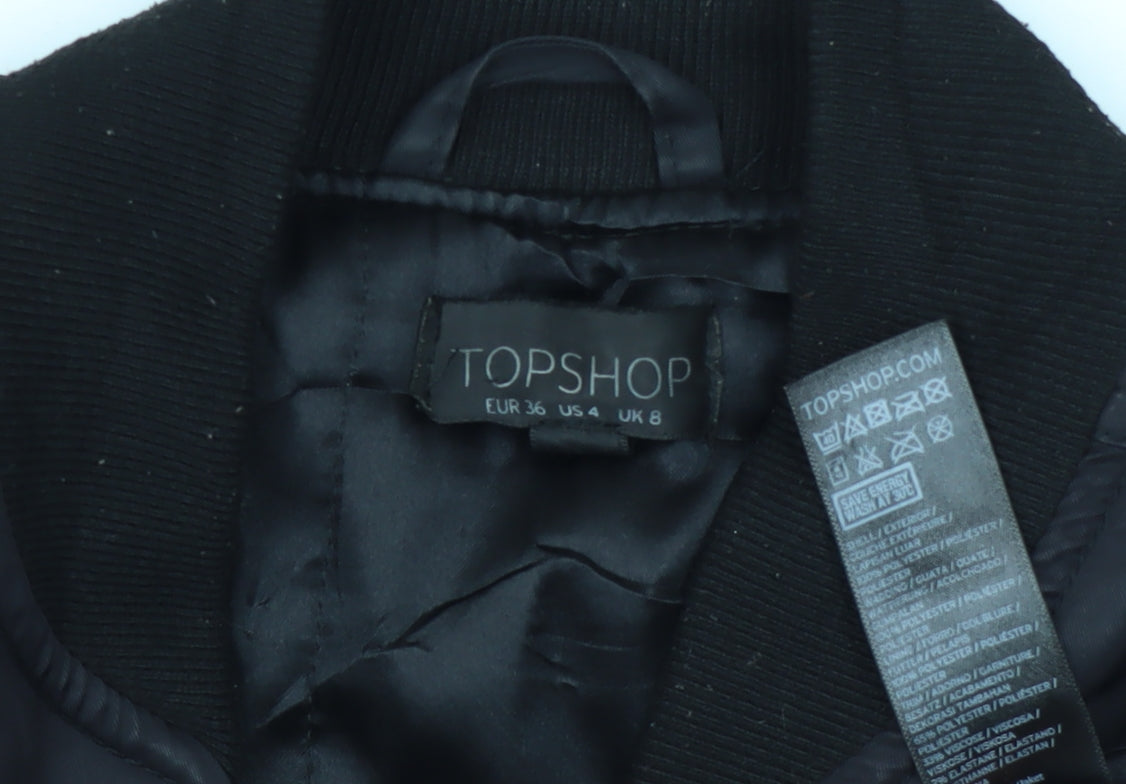 Topshop Women's Black Bomber Jacket Size 8 - Casual Style