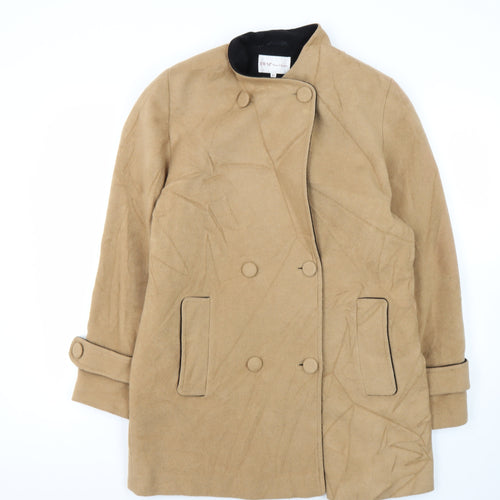 EWM Women's Beige Wool Blend Double-Breasted Pea Coat, Size 10