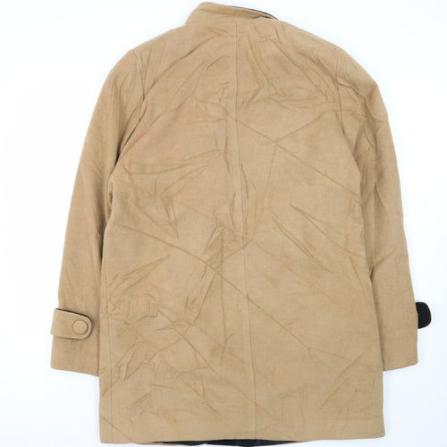 EWM Women's Beige Wool Blend Double-Breasted Pea Coat, Size 10