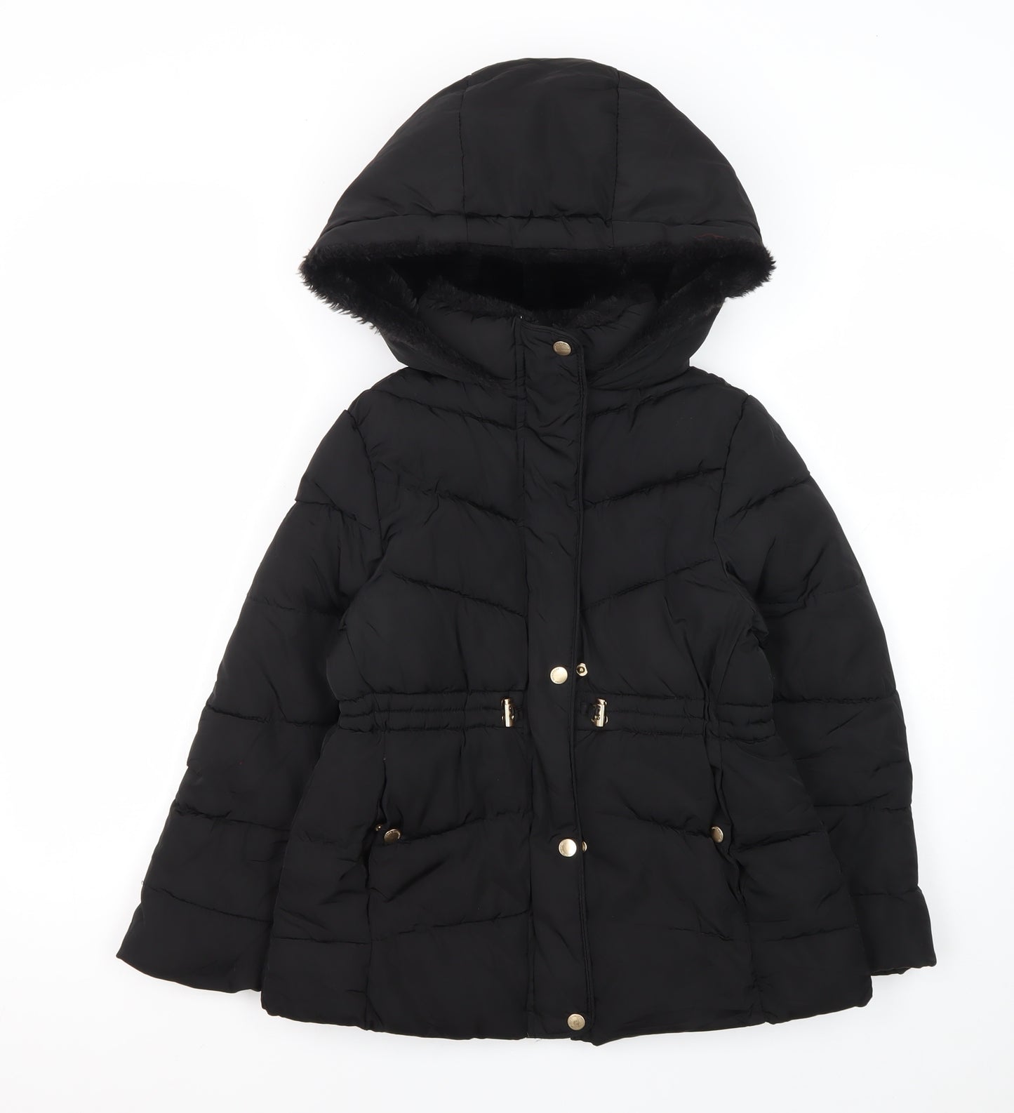 Zara Girls Black Puffer Jacket 9 Years Hooded Winter Coat