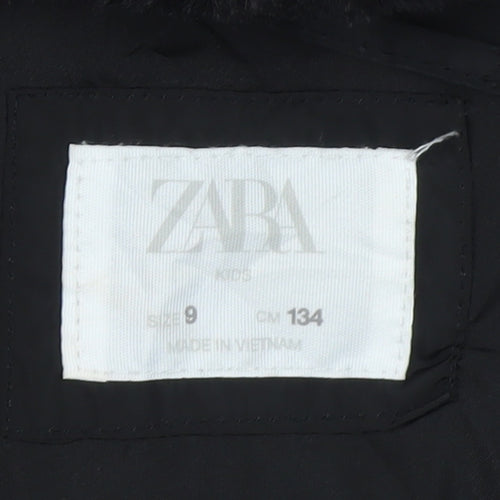 Zara Girls Black Puffer Jacket 9 Years Hooded Winter Coat