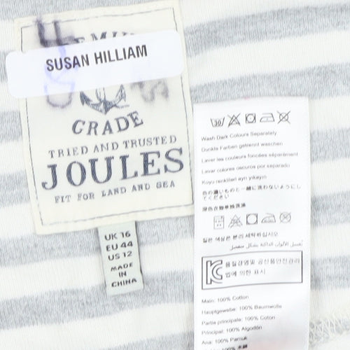 Joules Women's Grey Striped Jersey T-Shirt Size 16