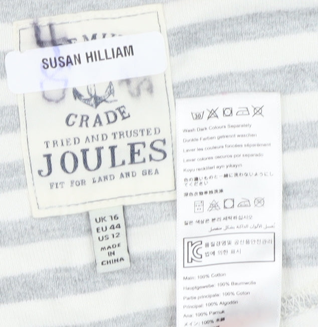 Joules Women's Grey Striped Jersey T-Shirt Size 16