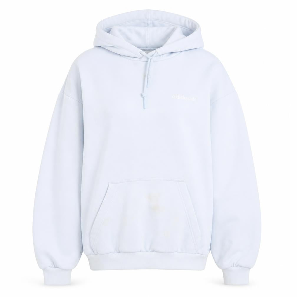 Front view of Adidas unisex white hoodie, size 10, casual pullover