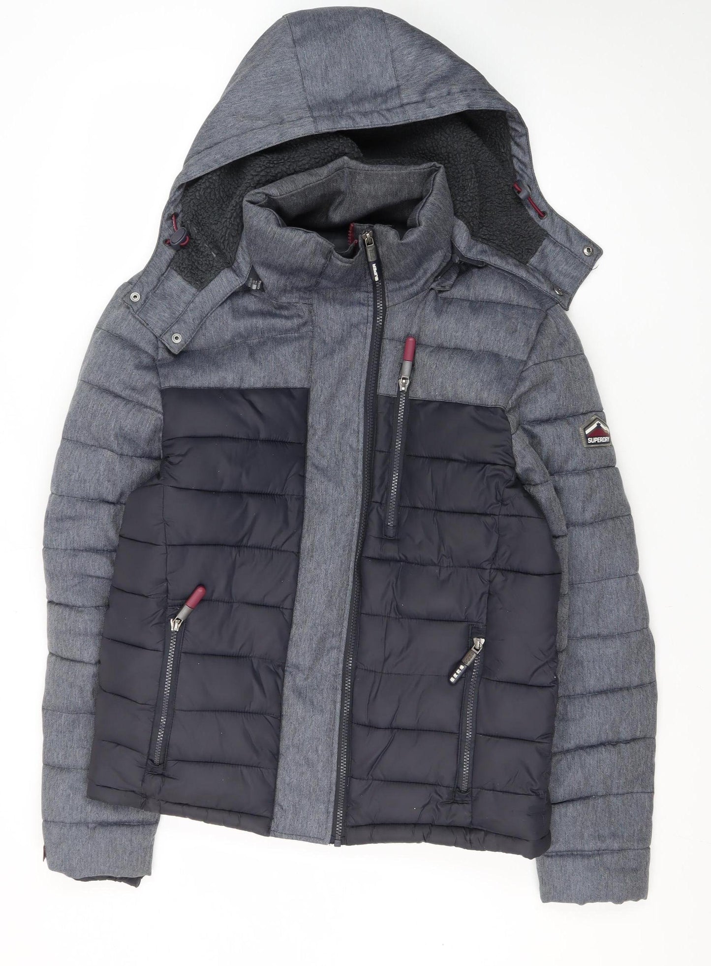 Superdry Men's Grey Puffer Jacket L - Hooded Casual