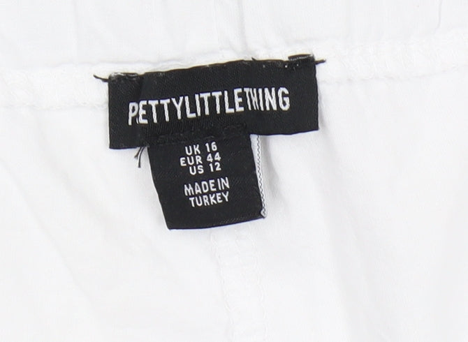 PrettyLittleThing Women's White Cotton Casual Shorts