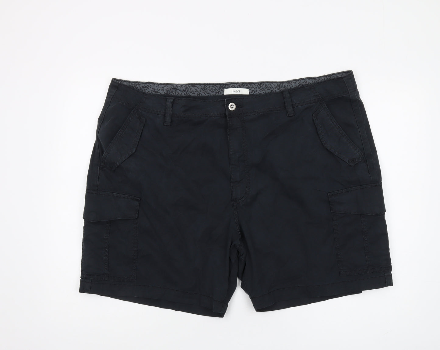 Marks and Spencer Unisex Black Cargo Shorts, Size 22