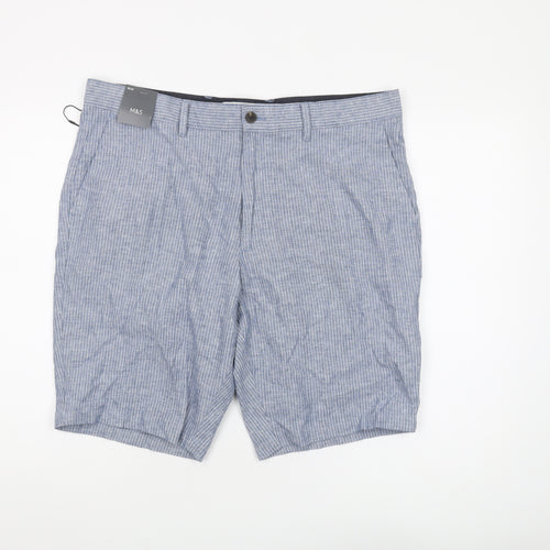 Marks and Spencer Men's Blue Striped Chino Shorts Size 36