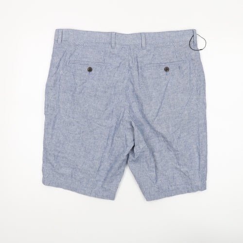 Marks and Spencer Men's Blue Striped Chino Shorts Size 36