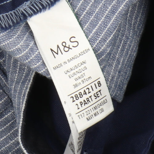 Marks and Spencer Men's Blue Striped Chino Shorts Size 36