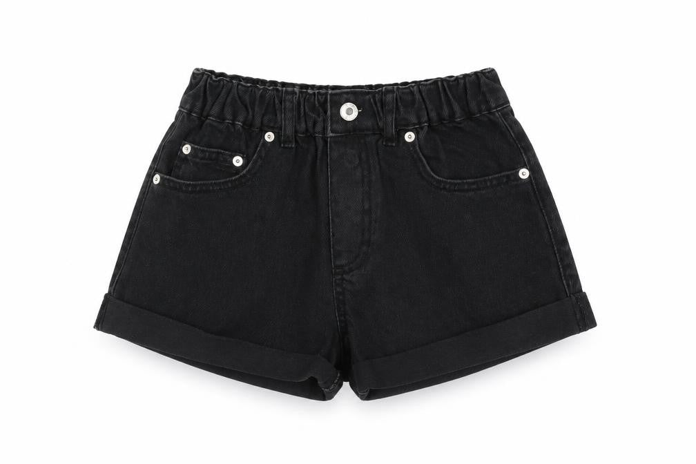 Front view of Asos Design Women's Black Mom Denim Shorts, size 8
